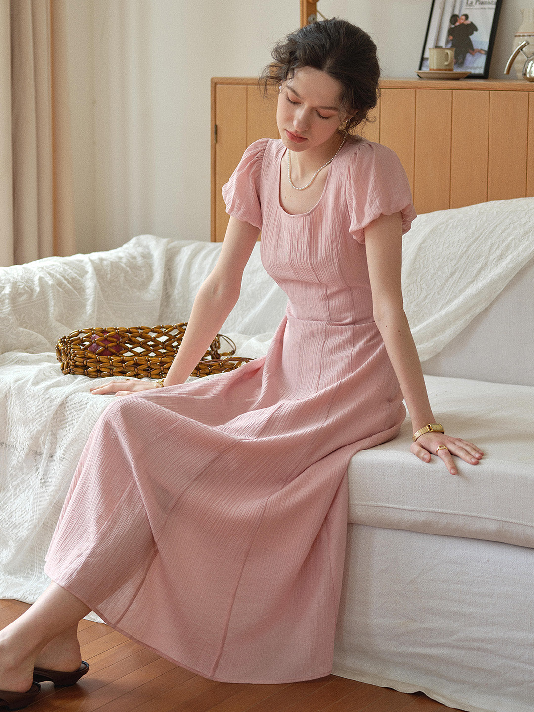 Monica Round Neck Pink Dress