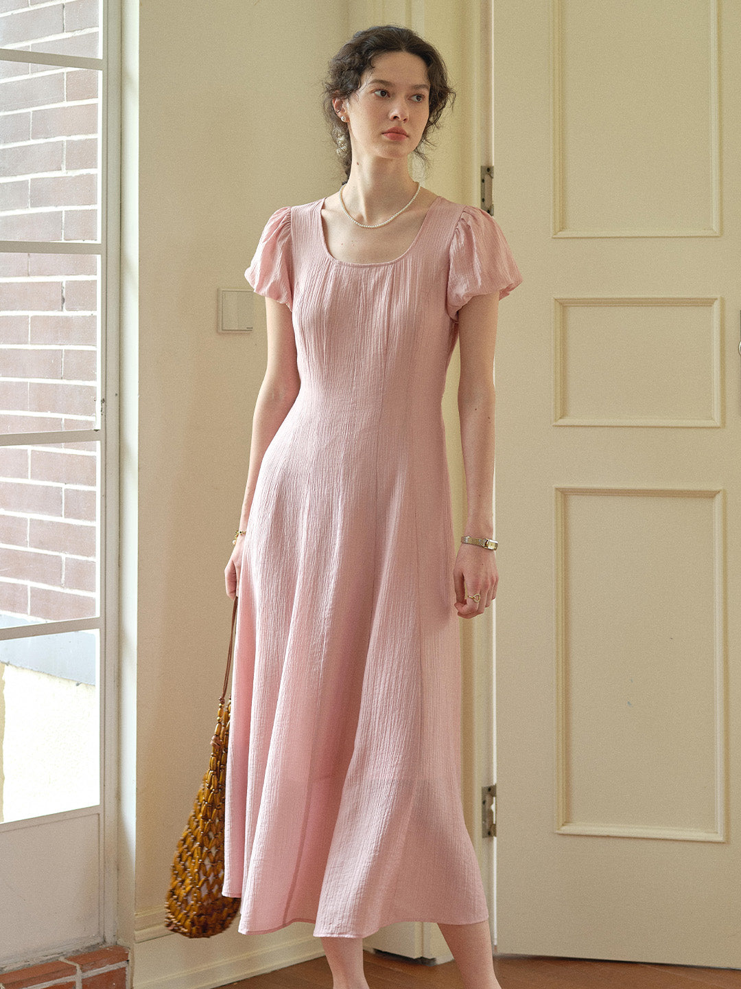 Monica Round Neck Pink Dress
