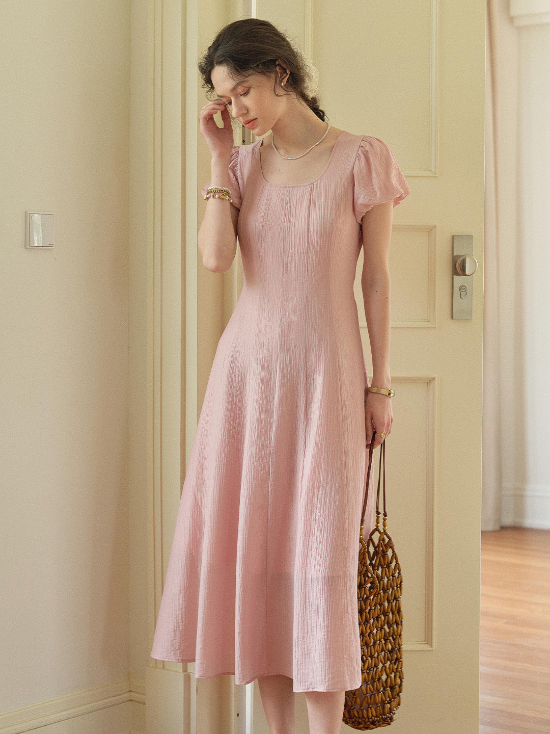 Monica Round Neck Pink Dress