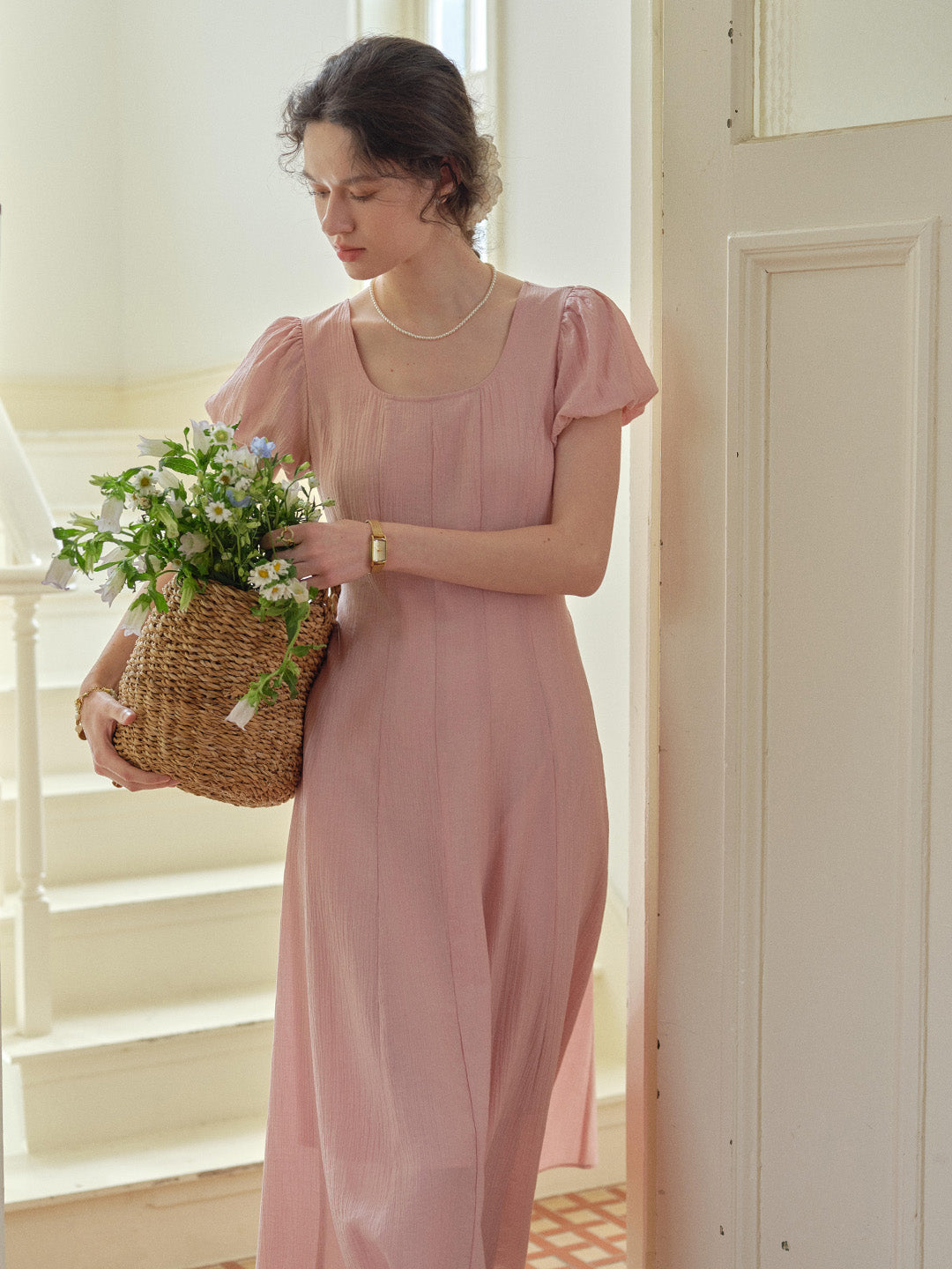 Monica Round Neck Pink Dress