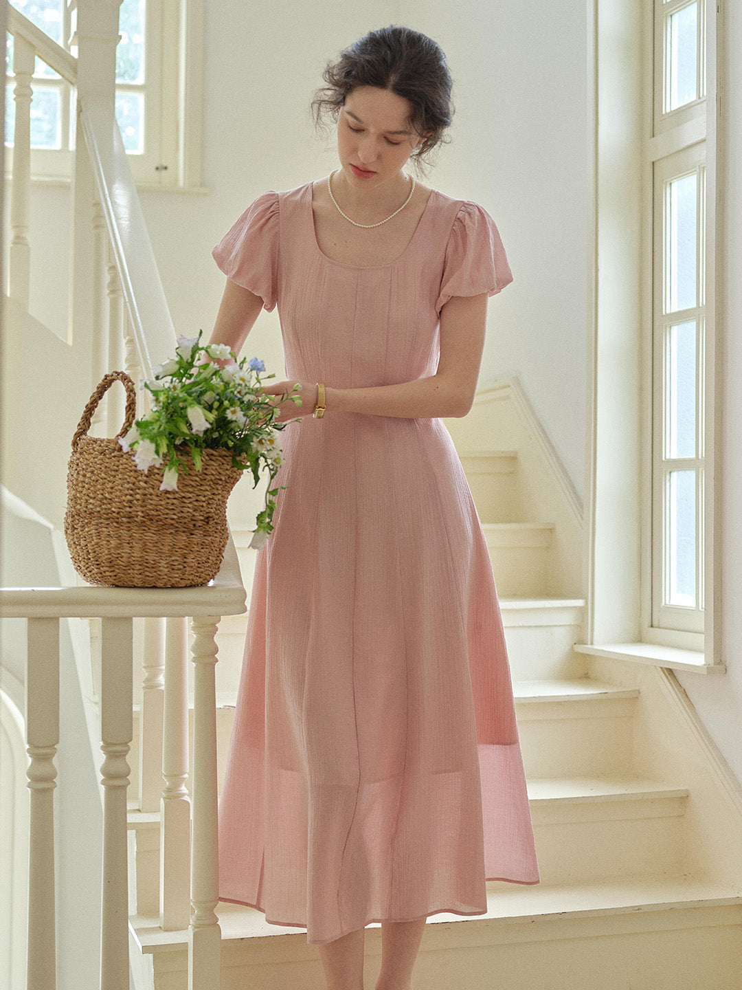 Monica Round Neck Pink Dress
