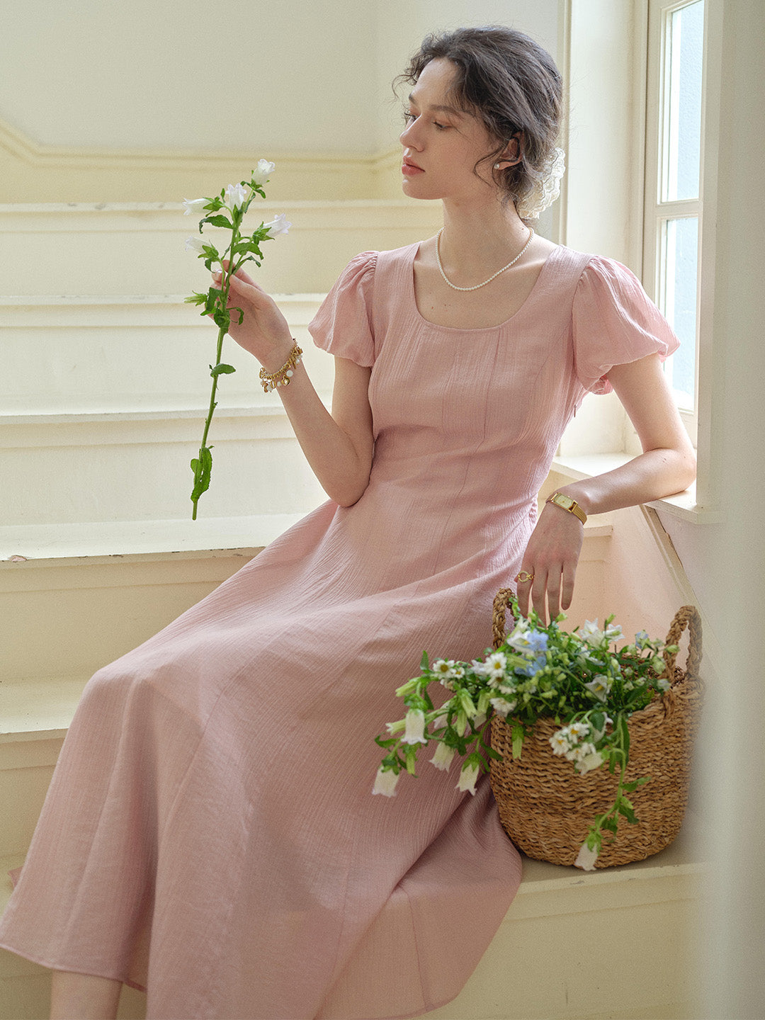 Monica Round Neck Pink Dress