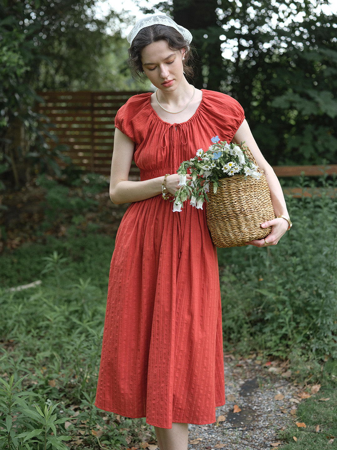 Sapphire Round Neck Waist Cotton Dress