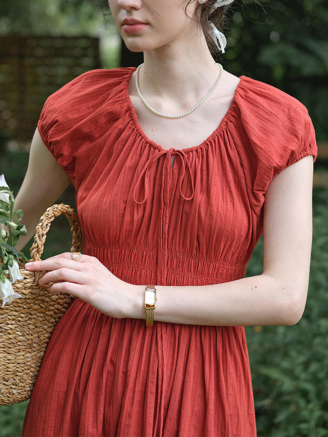 Sapphire Round Neck Waist Cotton Dress