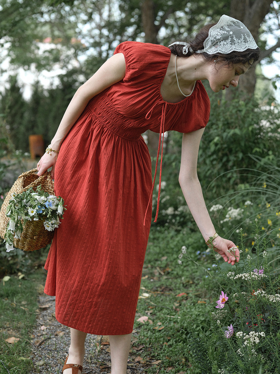 Sapphire Round Neck Waist Cotton Dress