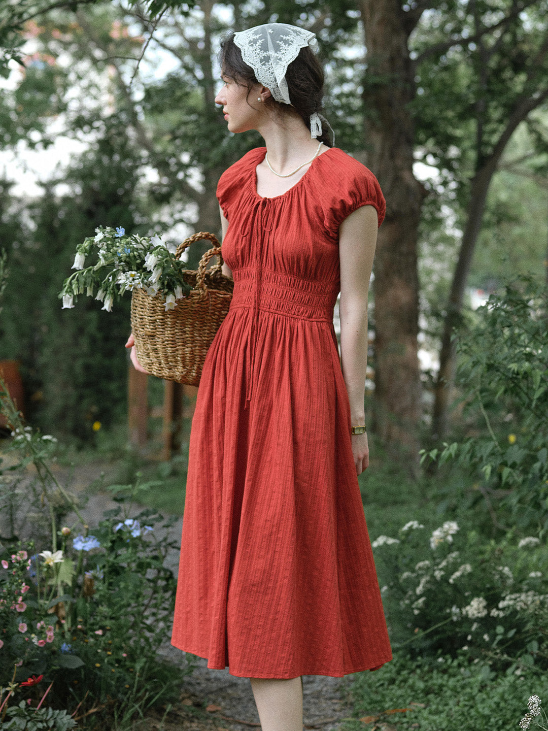 Sapphire Round Neck Waist Cotton Dress