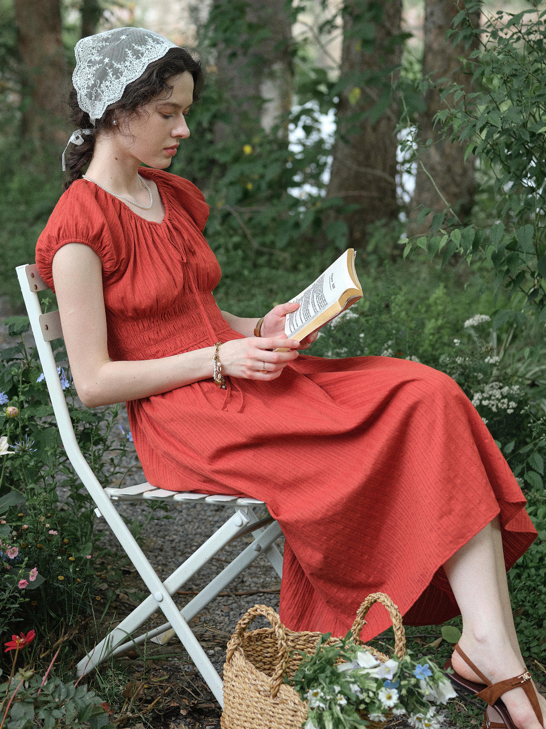 Sapphire Round Neck Waist Cotton Dress