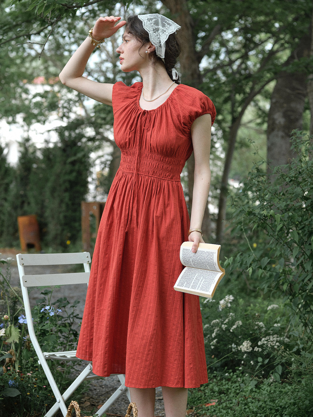 Sapphire Round Neck Waist Cotton Dress