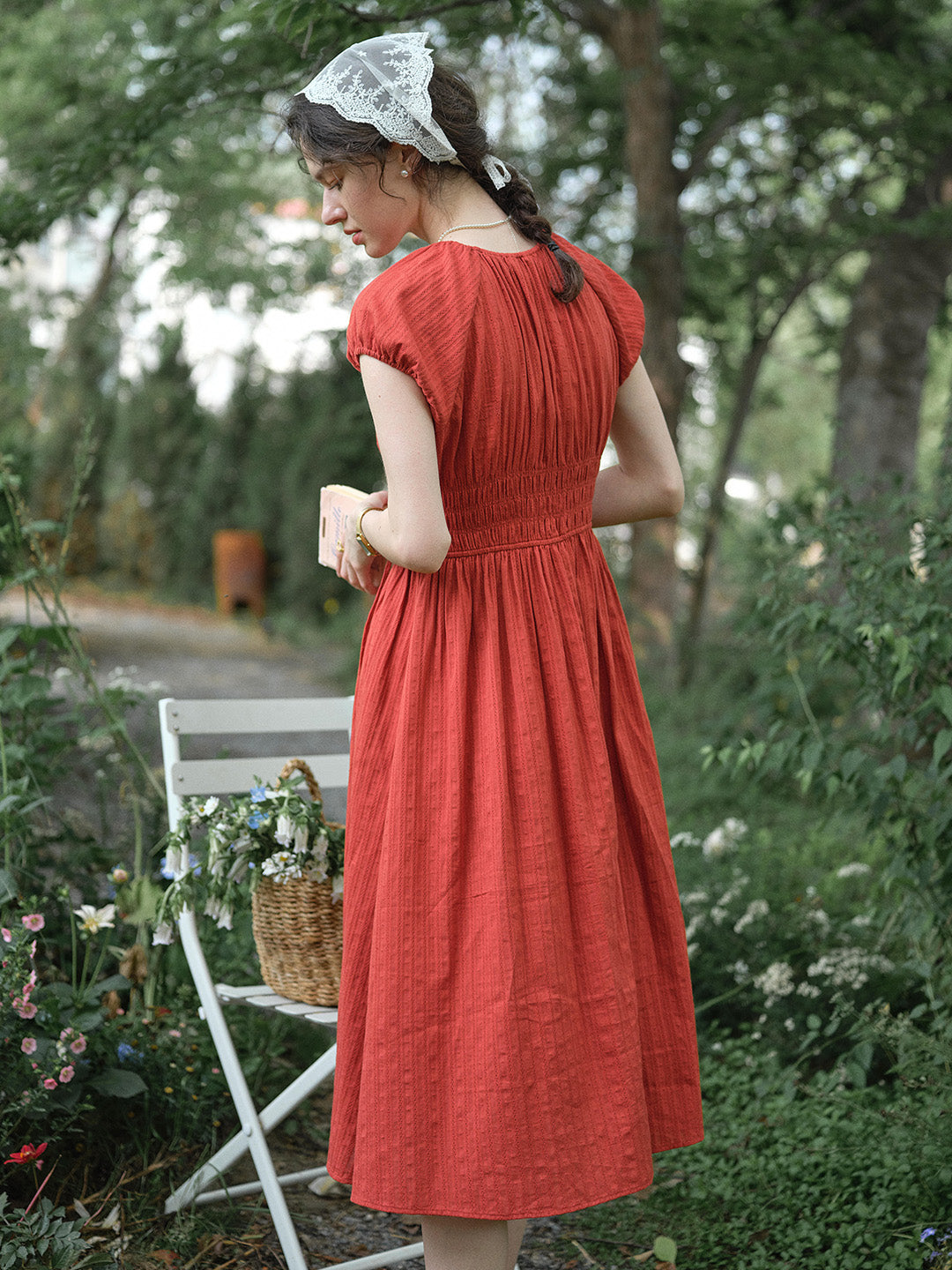 Sapphire Round Neck Waist Cotton Dress