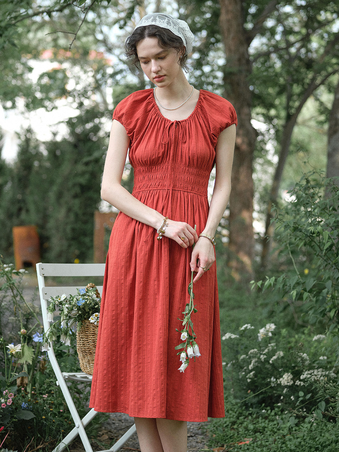 Sapphire Round Neck Waist Cotton Dress