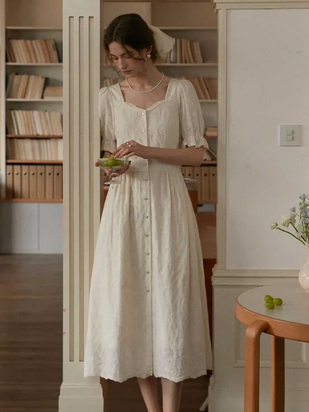Ayra Sweetheart Neck Puff Sleeves Dress