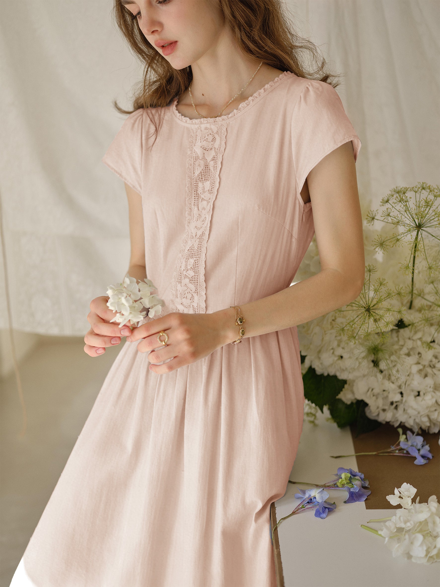 Malia Round Neck Lace 100% Cotton Dress