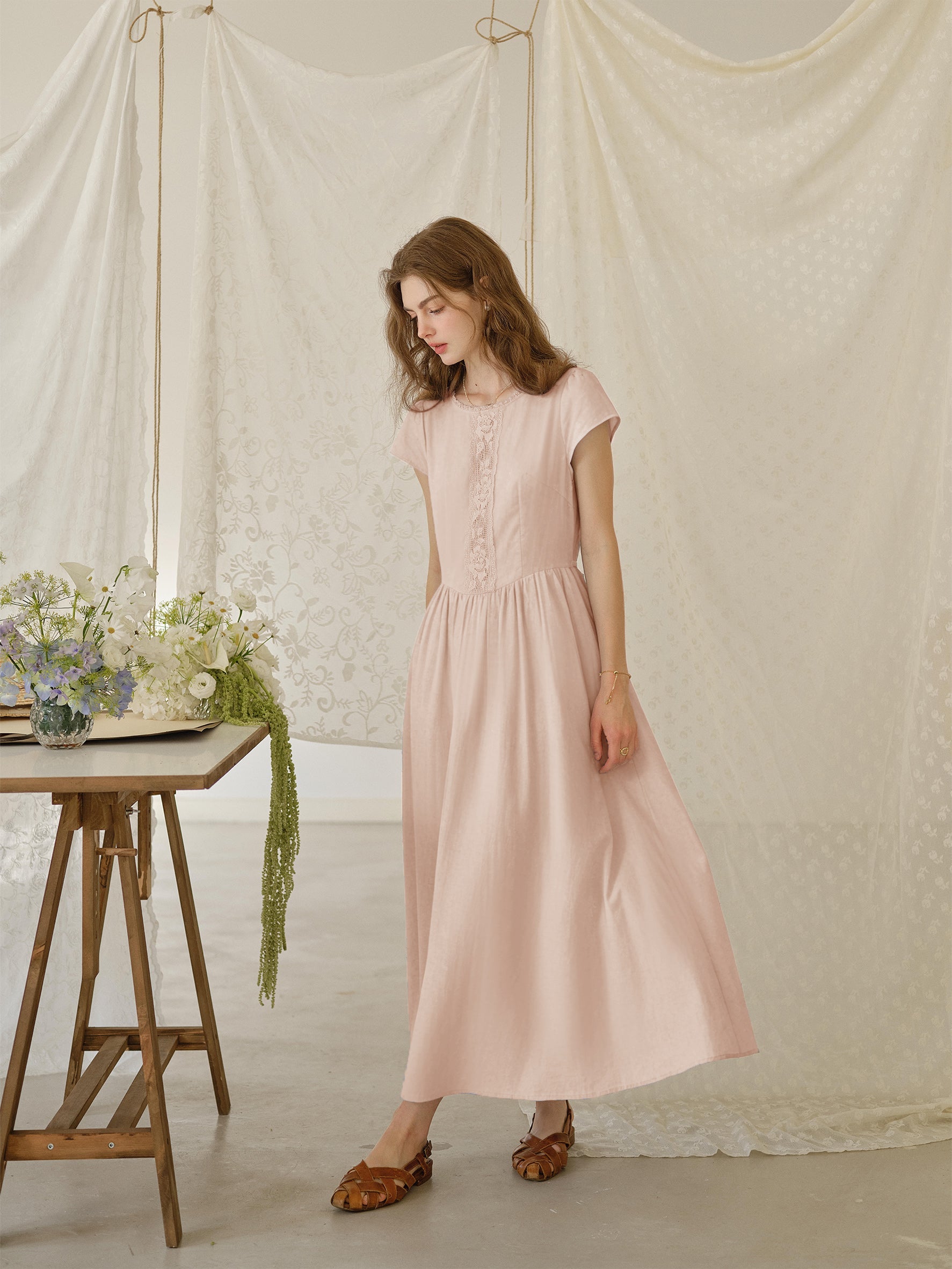 Malia Round Neck Lace 100% Cotton Dress
