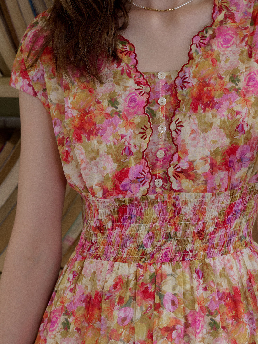 Adalyn Wavy Neck Floral 100% Cotton Dress