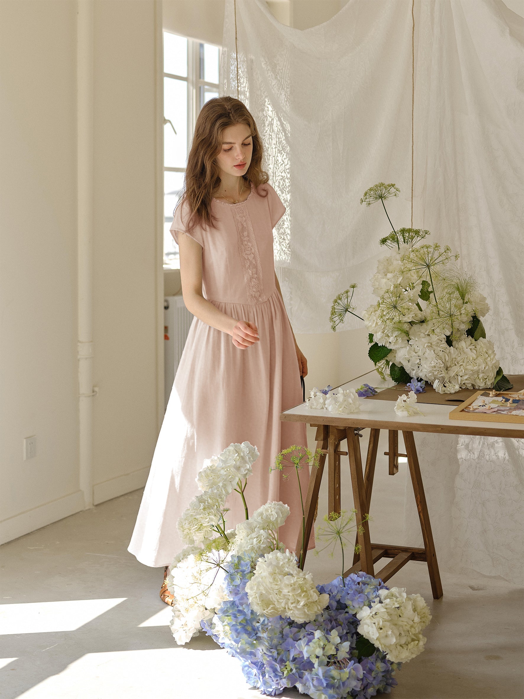 Malia Round Neck Lace 100% Cotton Dress