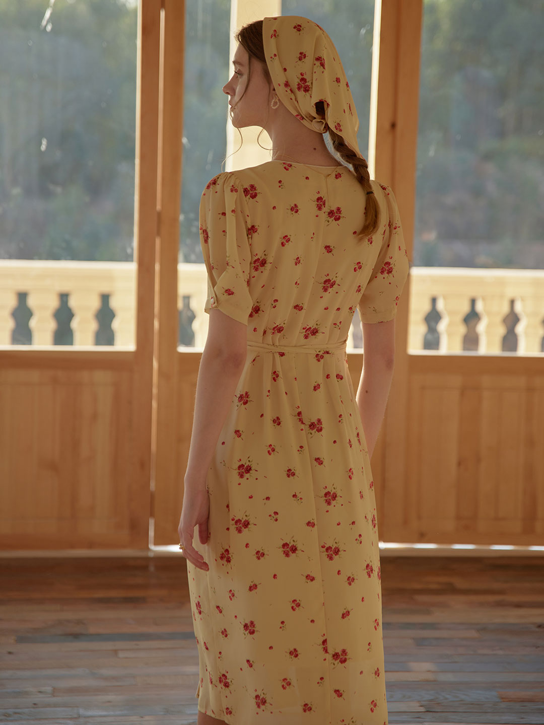 Kimura Floral-Print Midi Dress Yellow