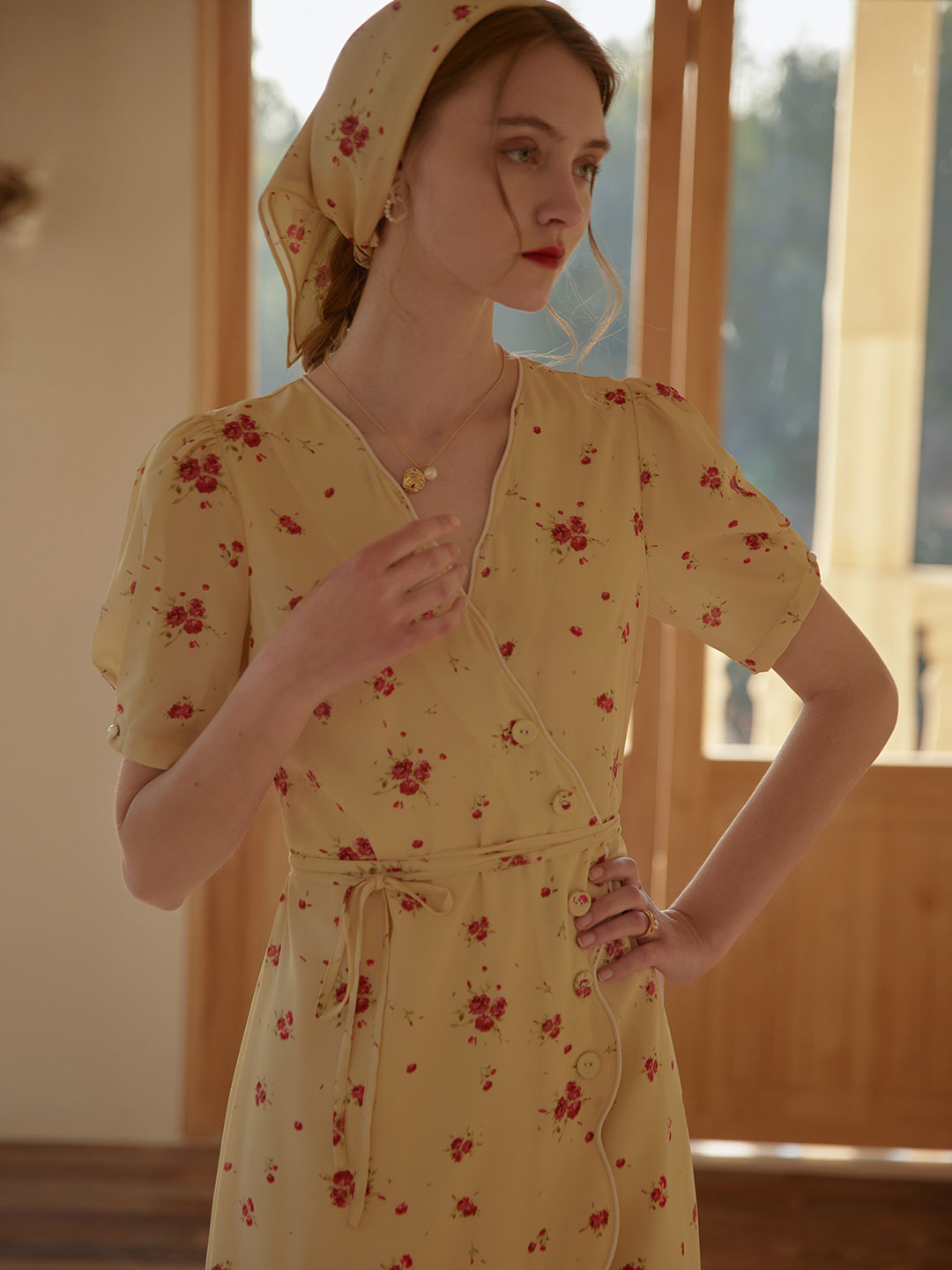 Kimura Floral-Print Midi Dress Yellow