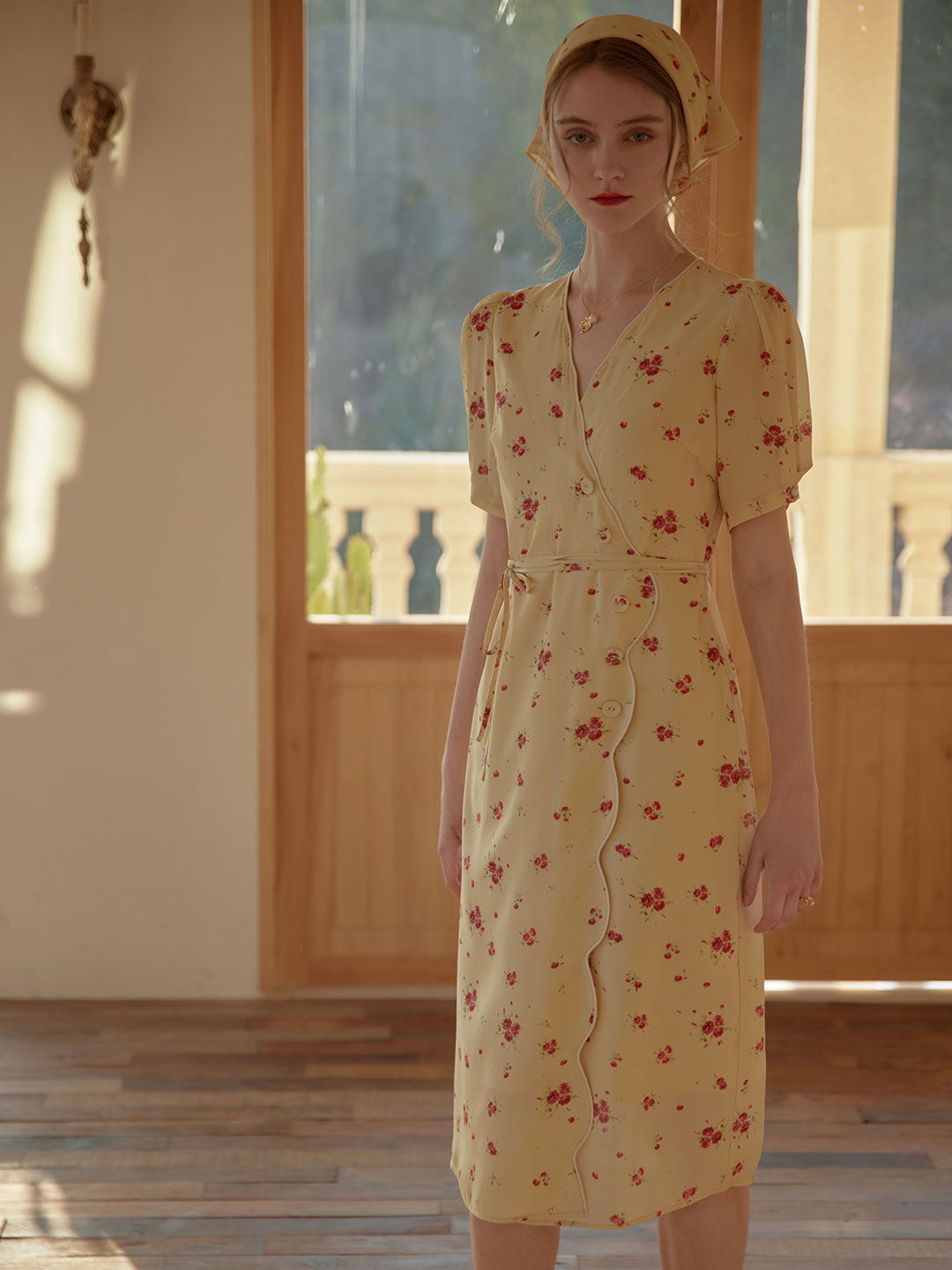 Kimura Floral-Print Midi Dress Yellow