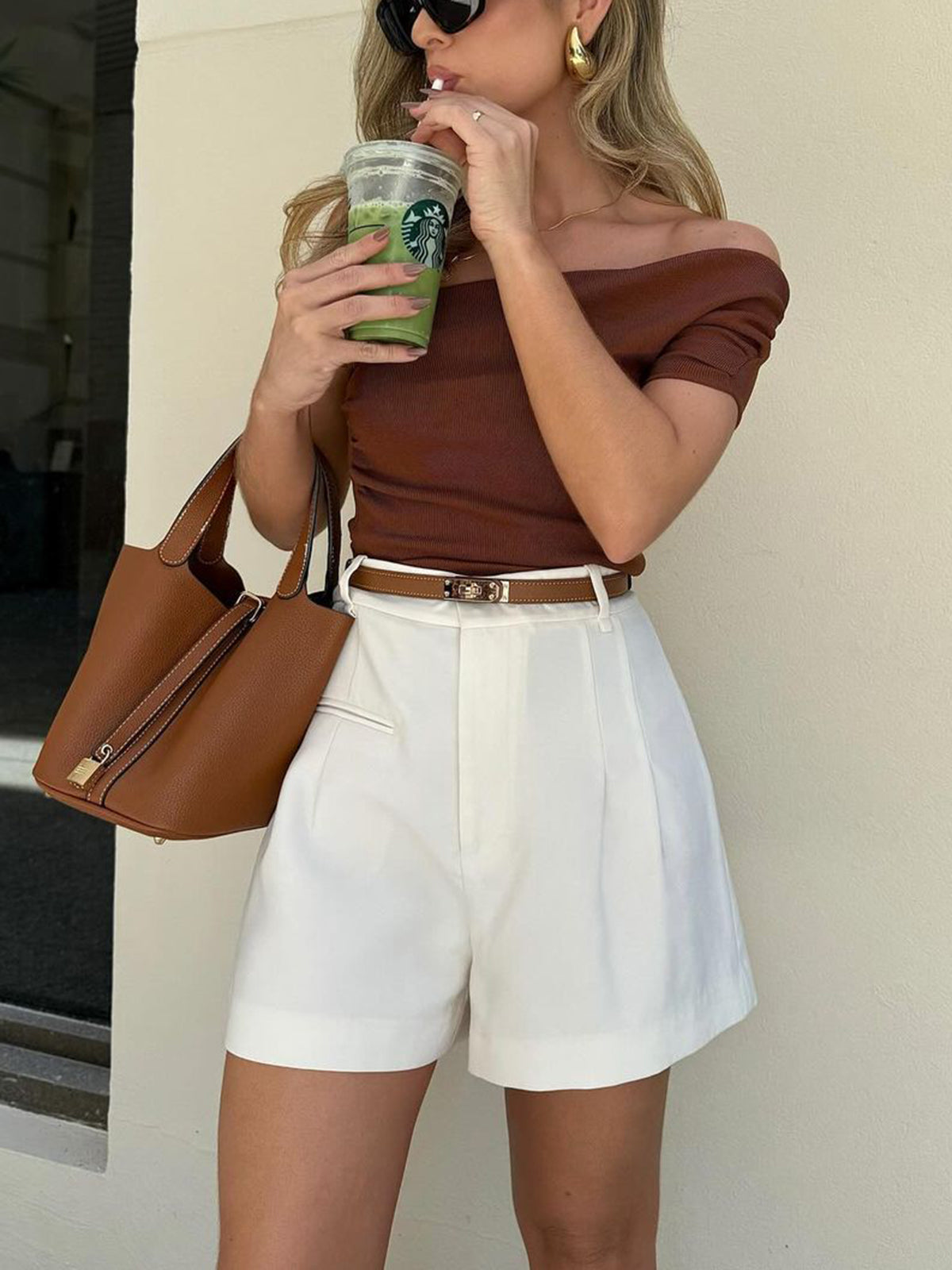 Semi-Sheer Mid-Waist Shorts Without Belt