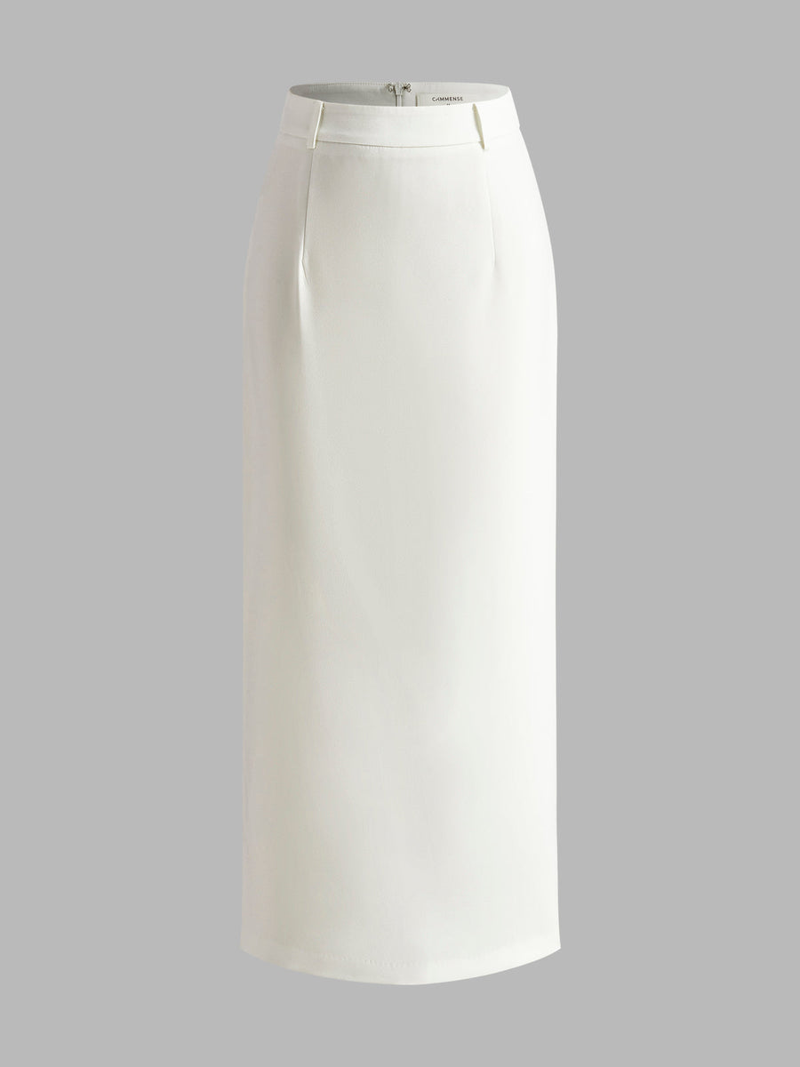 Slim Fit Semi-Sheer Elegant Slit Back Maxi Skirt Without Belt