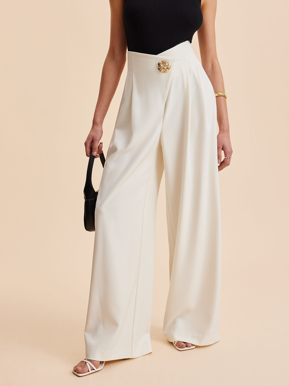 Embellished High-Waist Wide-Leg Pants with Improved Comfort