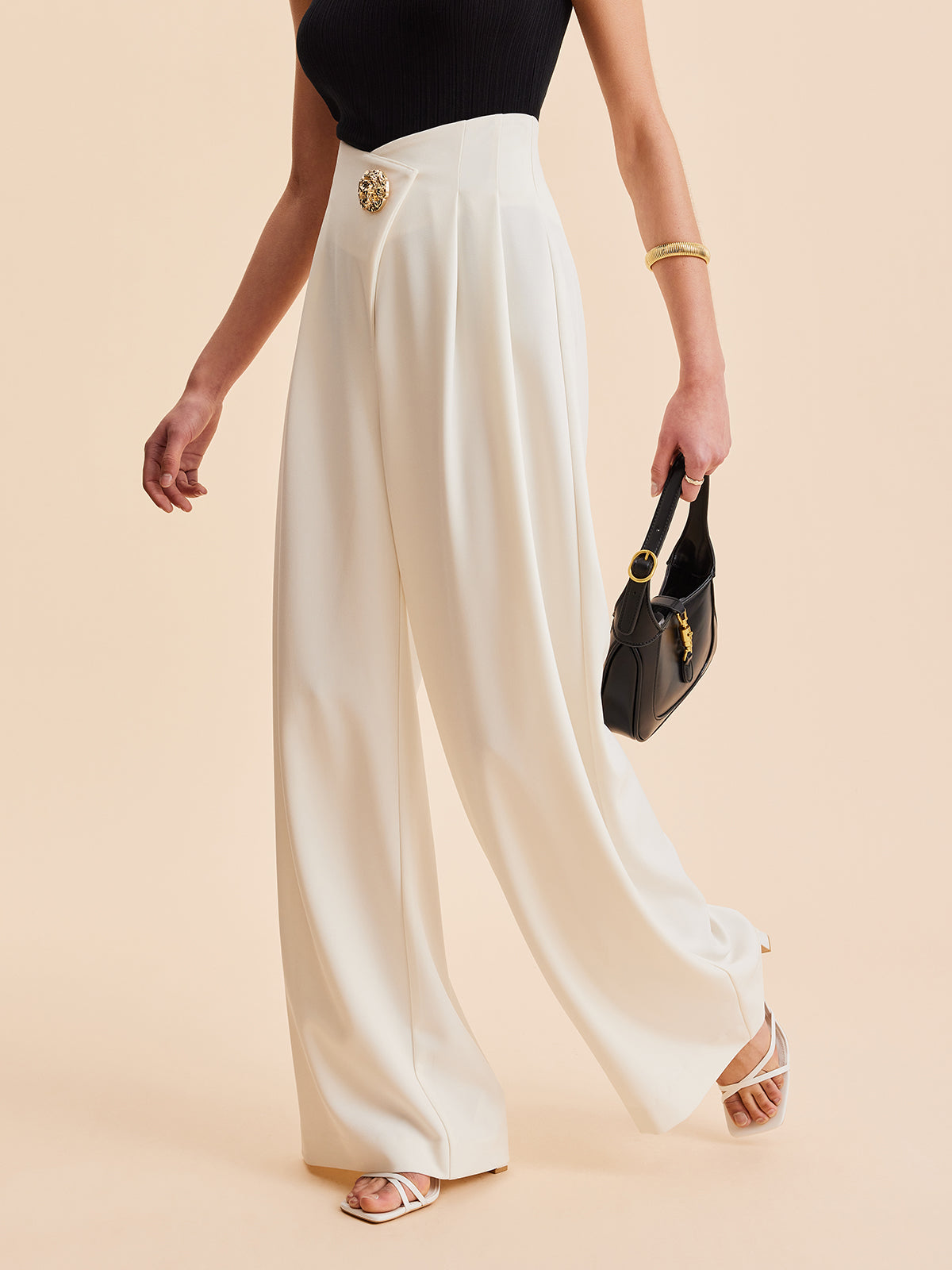 Embellished High-Waist Wide-Leg Pants with Improved Comfort