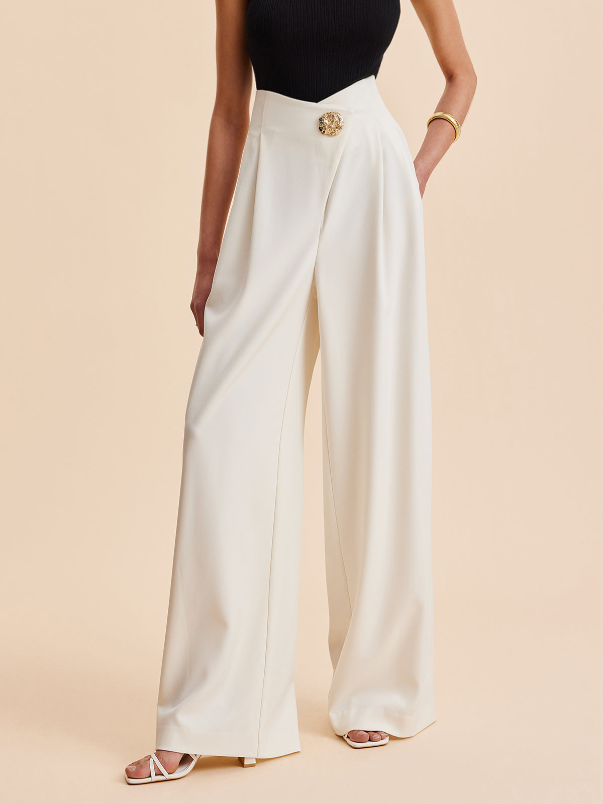 Embellished High-Waist Wide-Leg Pants with Improved Comfort