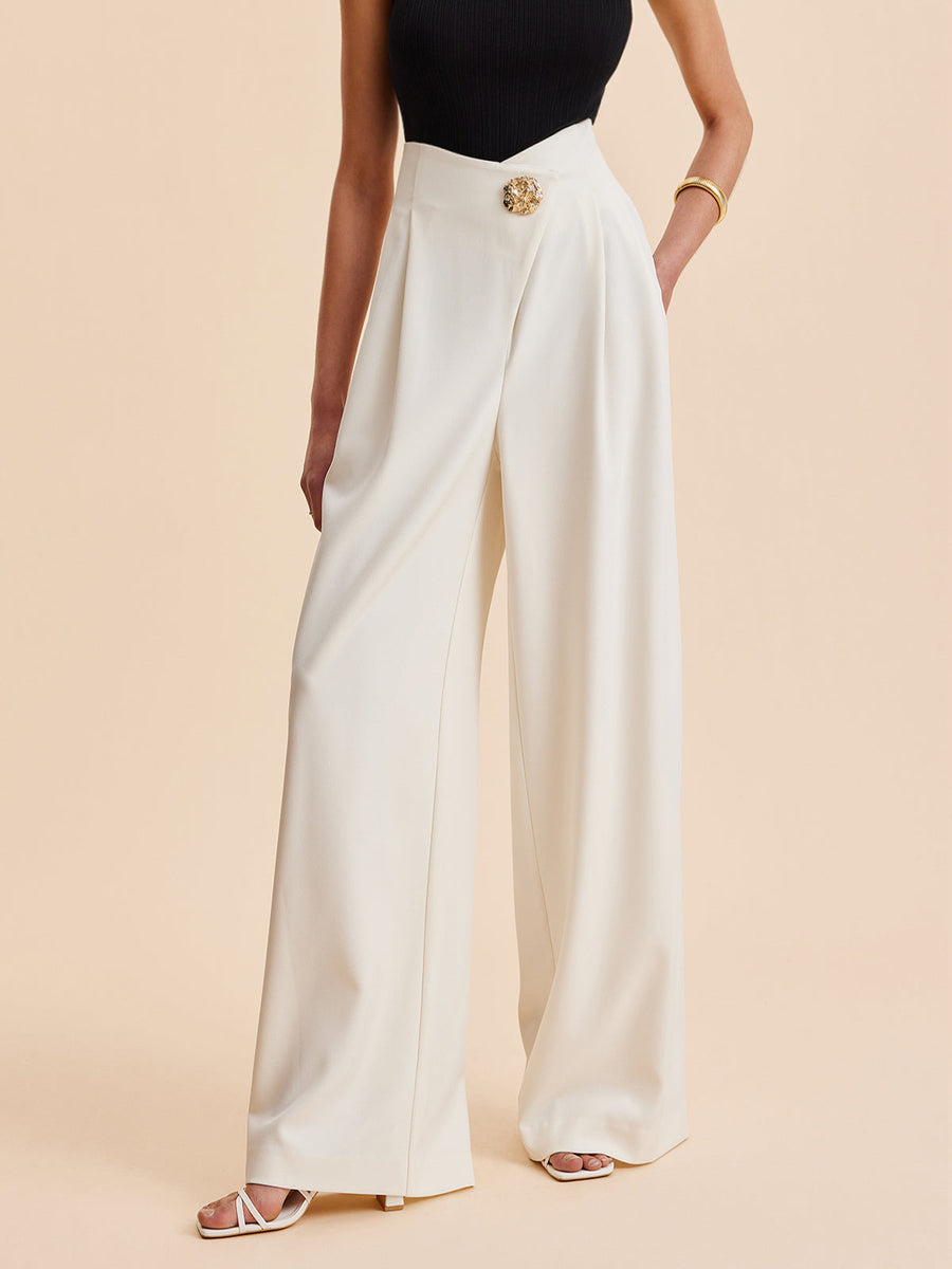 Embellished High-Waist Wide-Leg Pants with Improved Comfort