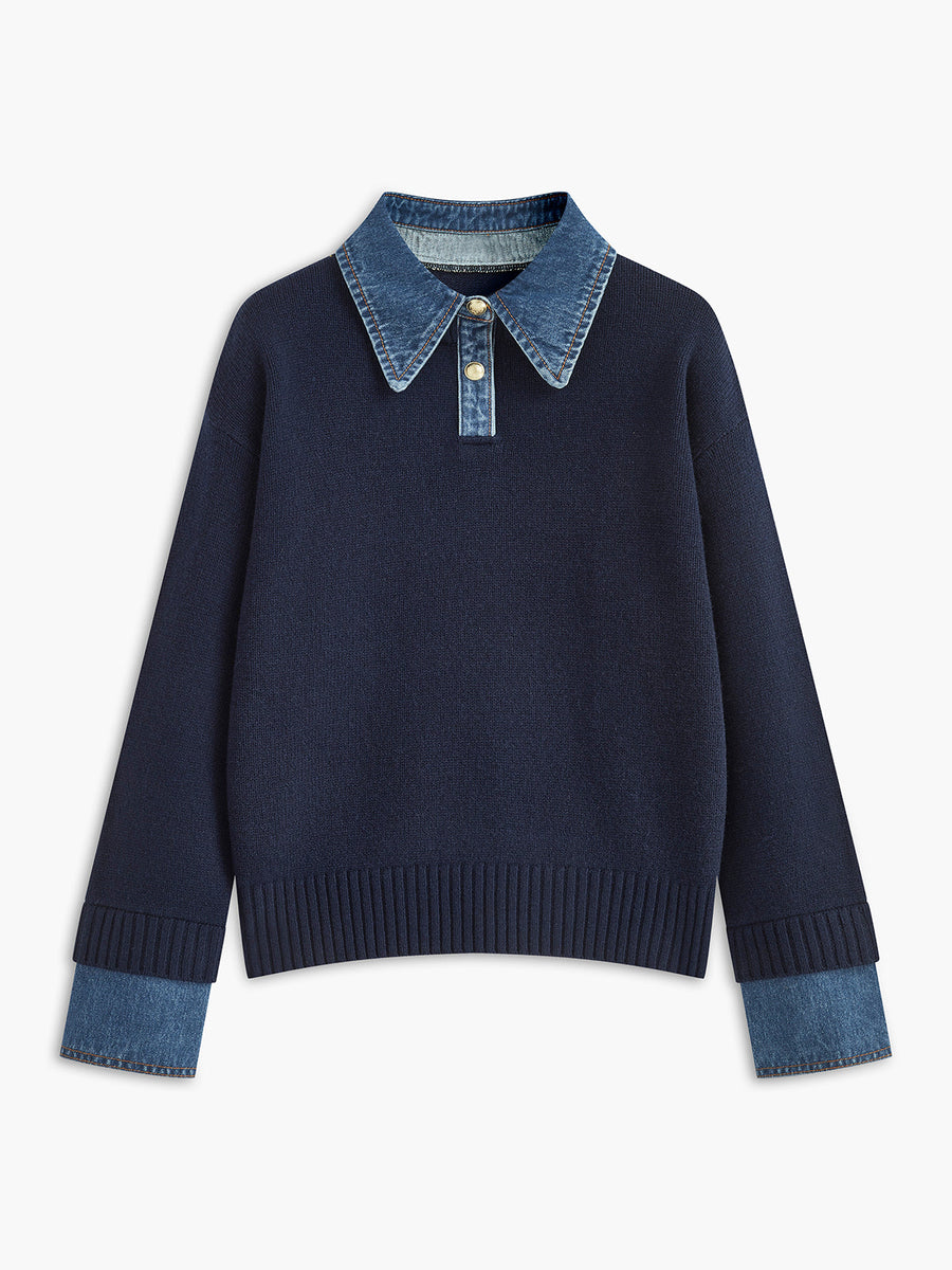2 in 1 Panel Lapel Relaxed Sweater