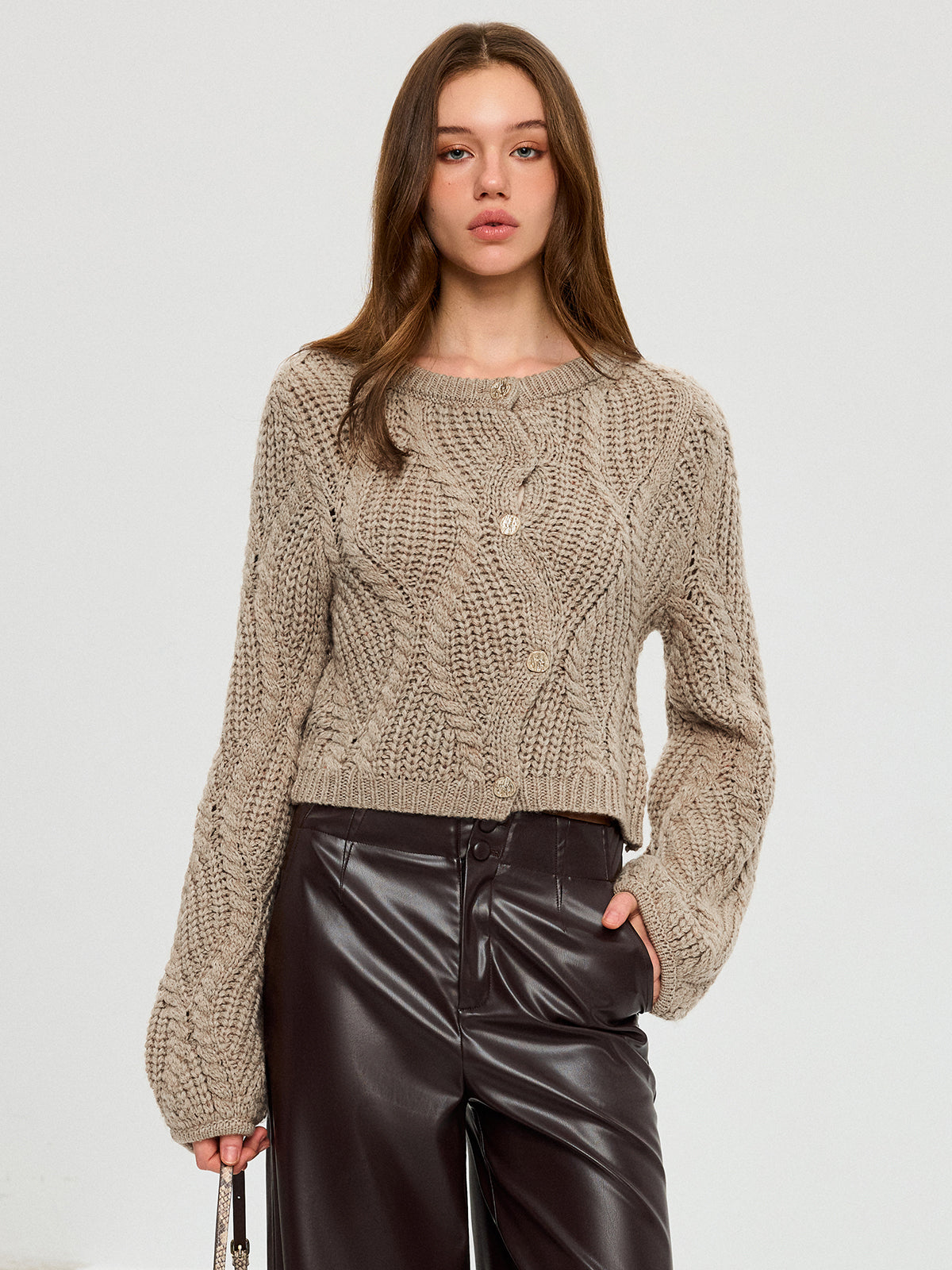 Wool Blend Cable Knit Cardigan