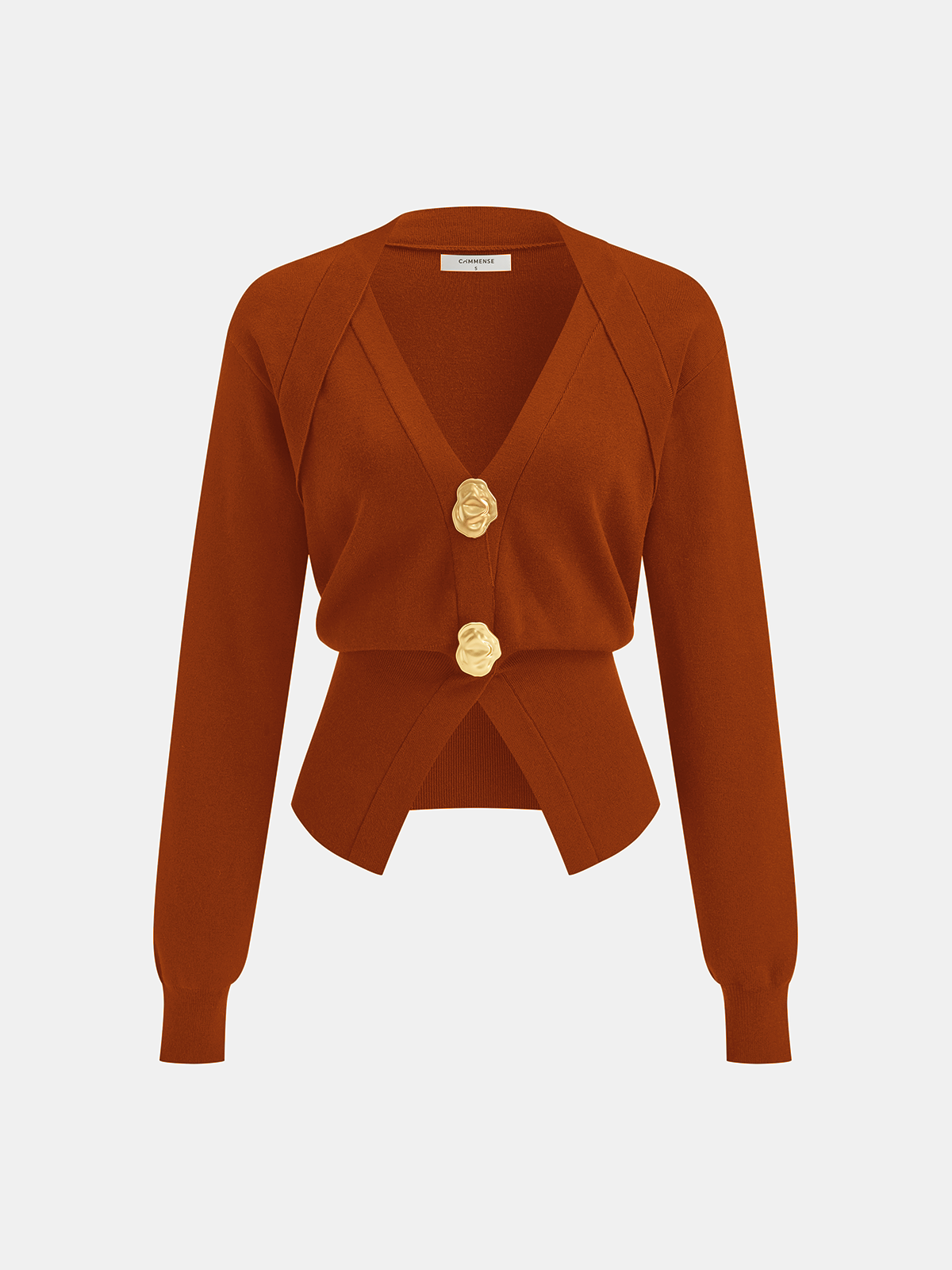 Metal Detail V-Neck Wool Blend Sweater