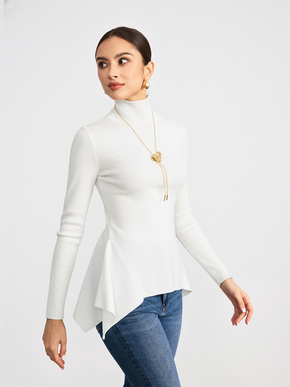 Turtleneck Asymmetric Peplum Sweater