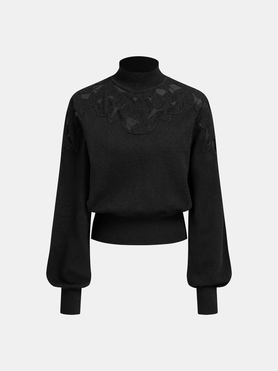 Mock Neck Lace Panel Sweater