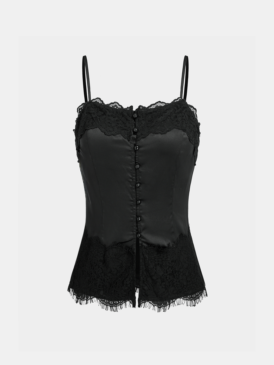 Lace-Trim Satin Cami Top