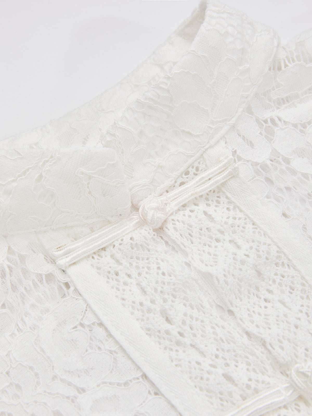 Frog Closure Lace Mandarin Collar Blouse