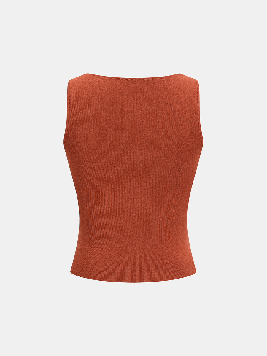 Metal Detail Square-Neck Knit Tank Top