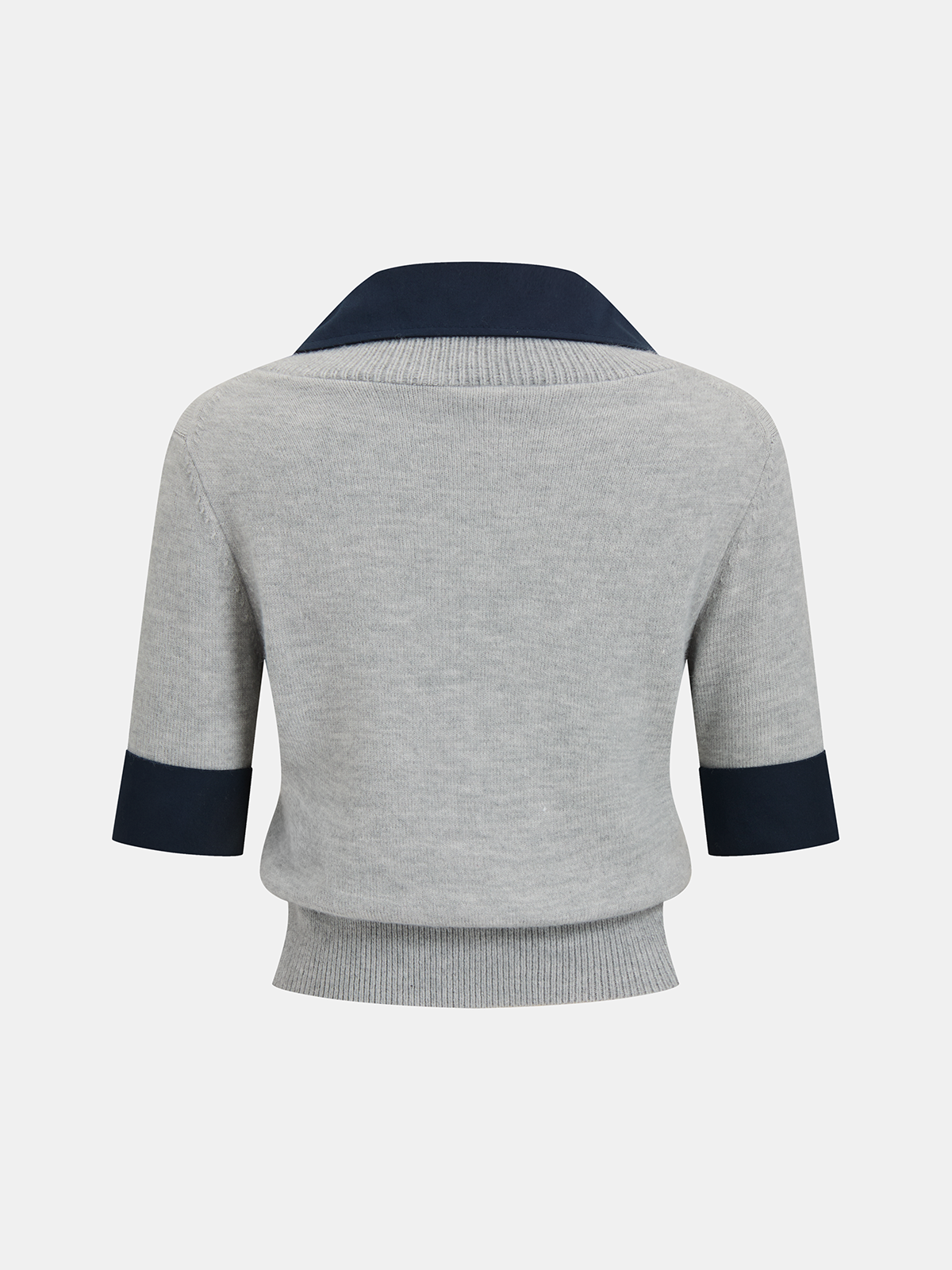Contrast Collar Elbow Sleeve Knit Top