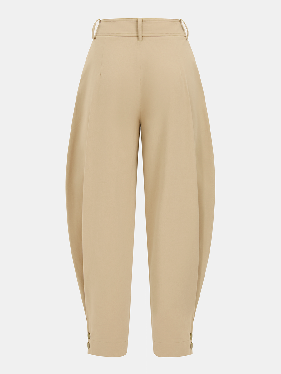 Cotton Pleated Mid-Waist Balloon Pants