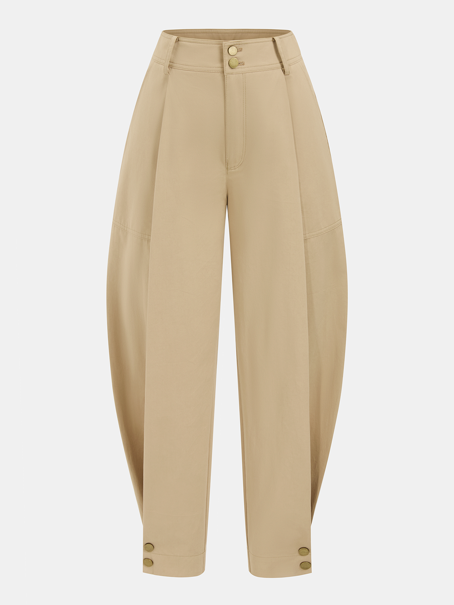 Cotton Pleated Mid-Waist Balloon Pants