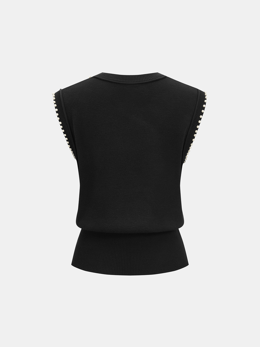 Pearl Trim Sleeveless Knit Vest