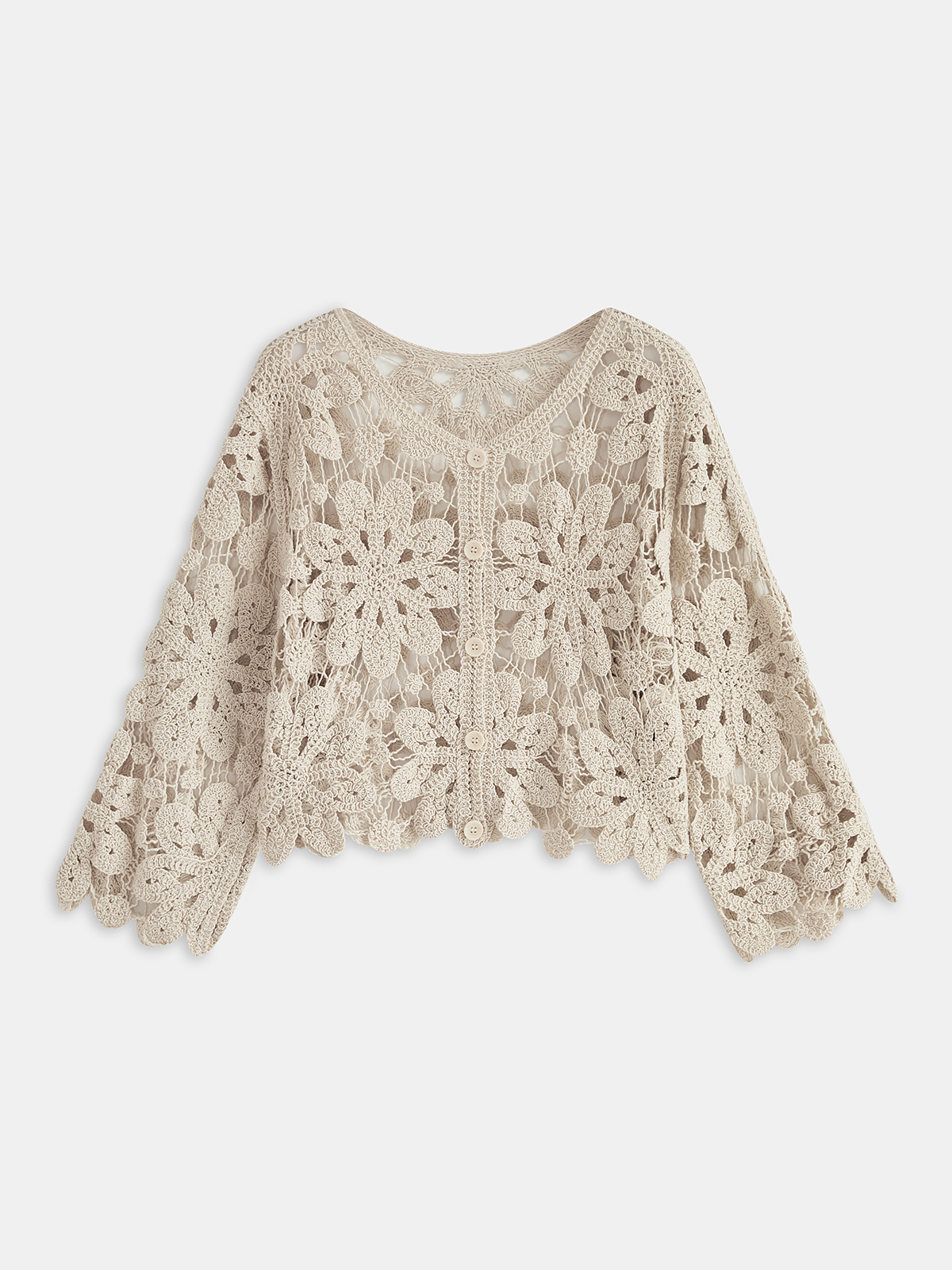 Cropped Floral Crochet Cardigan