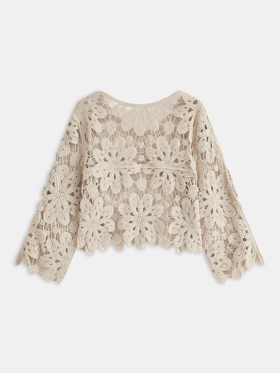 Cropped Floral Crochet Cardigan