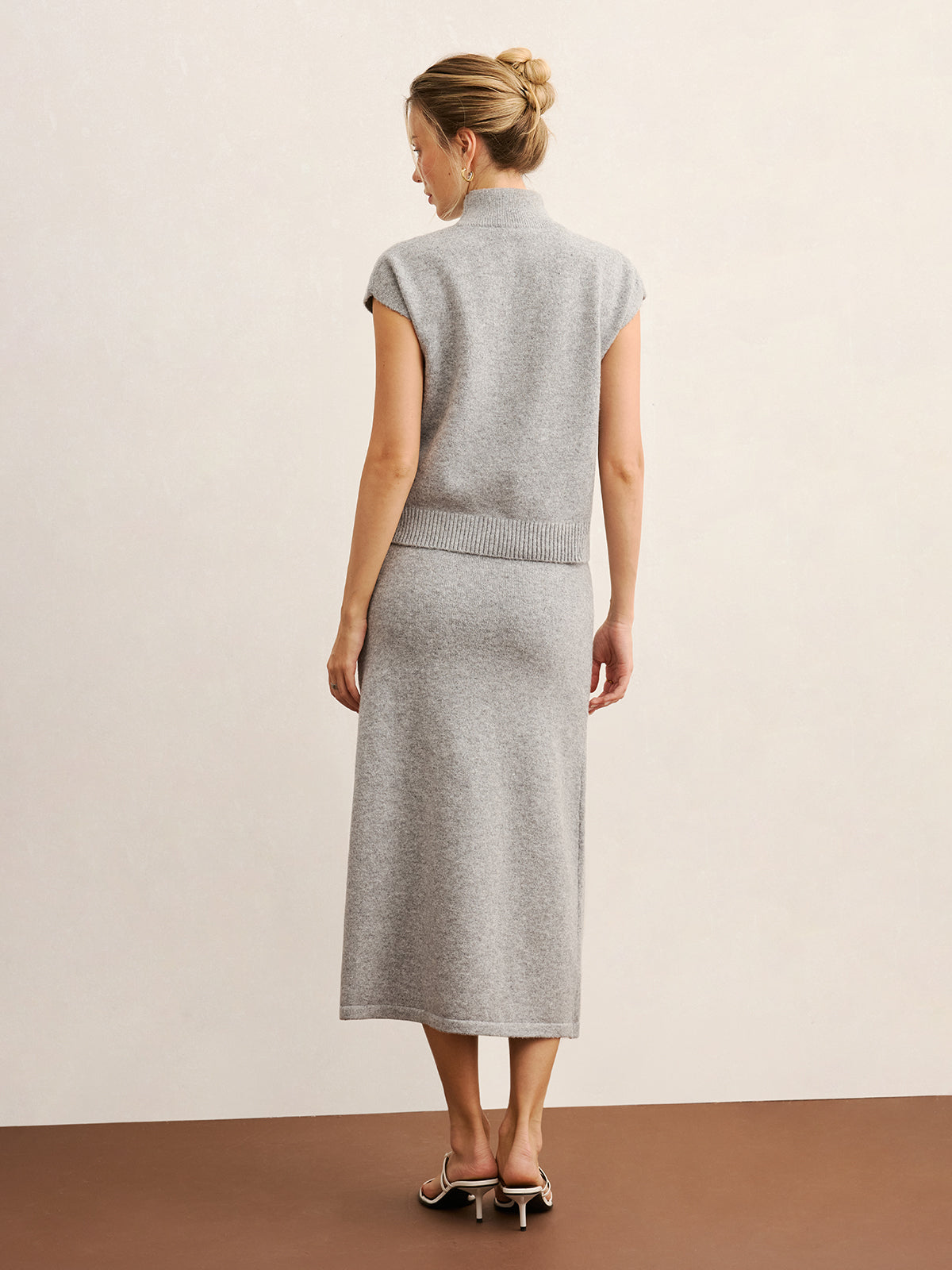 Mock Neck Knit Top & Midi Skirt Set without Belt