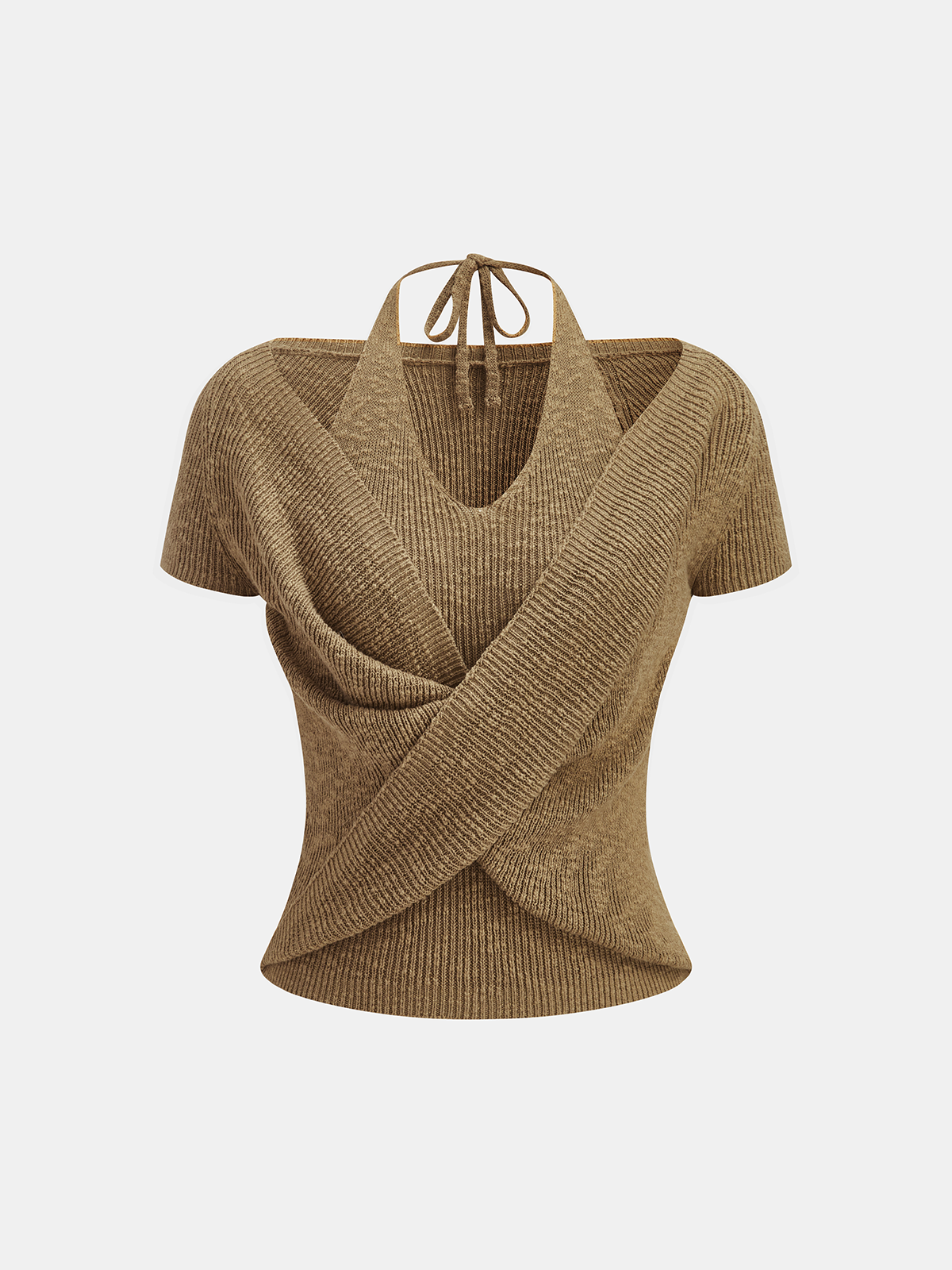 Halter Wrap Short Sleeve Knit Top