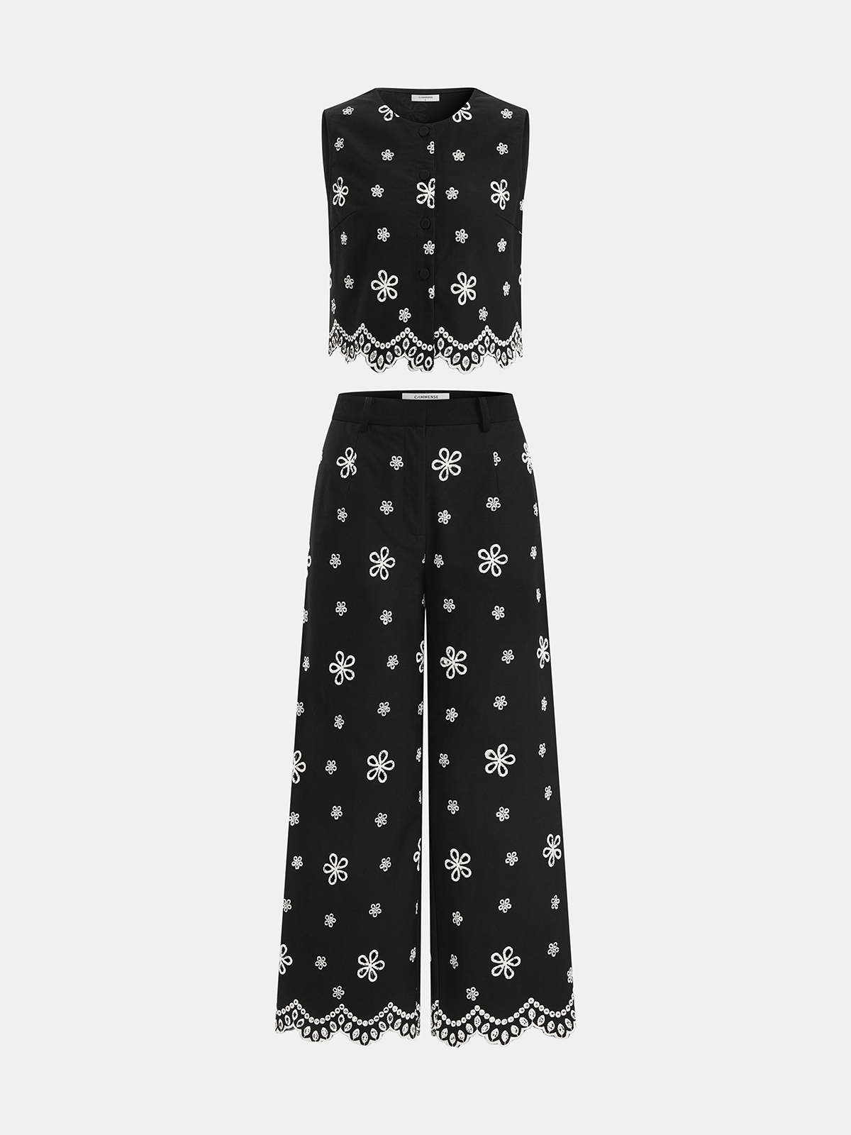 Embroidered Floral Cotton Top & Pants Set