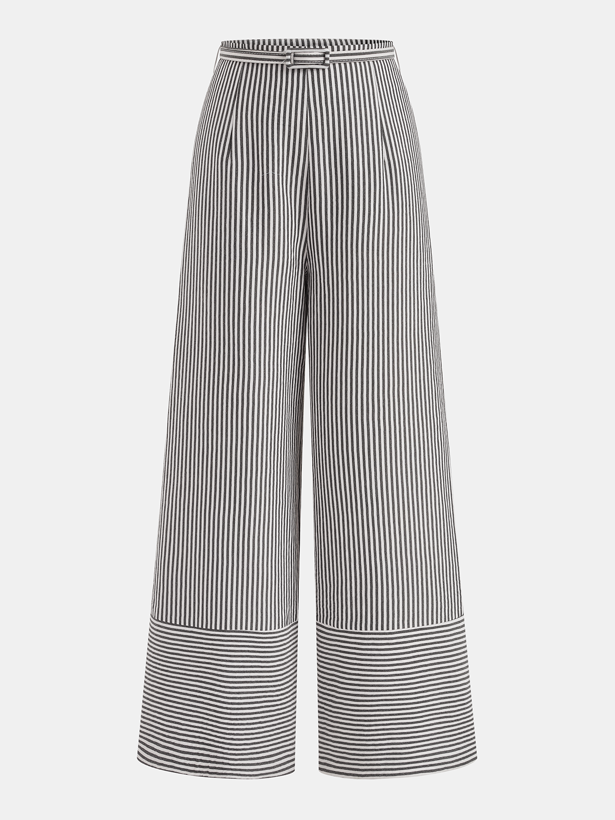 Belted Striped Wide-Leg Pants