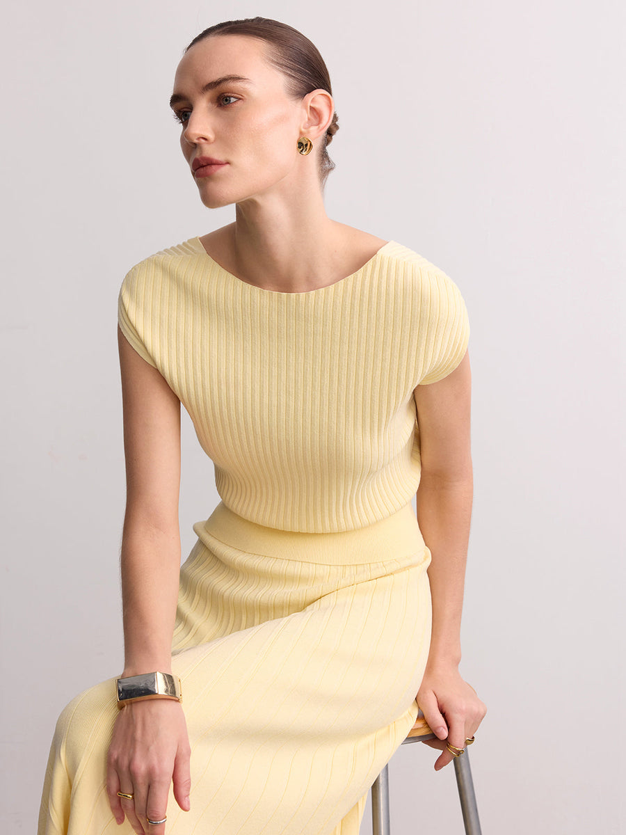 Cap Sleeve Ribbed Knit Top