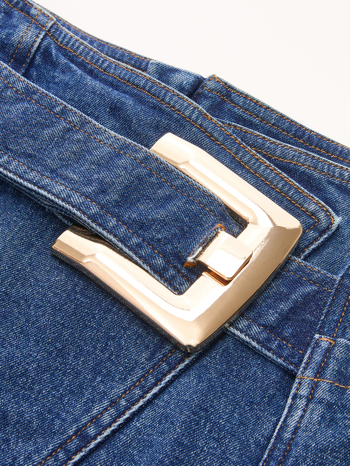 Buckle Detail Asymmetrical Denim Mini Skirt