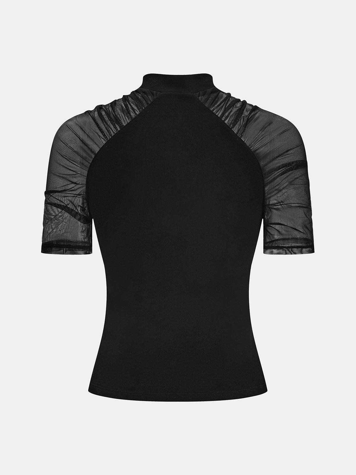 Mock Neck Mesh Sleeve Knit Top