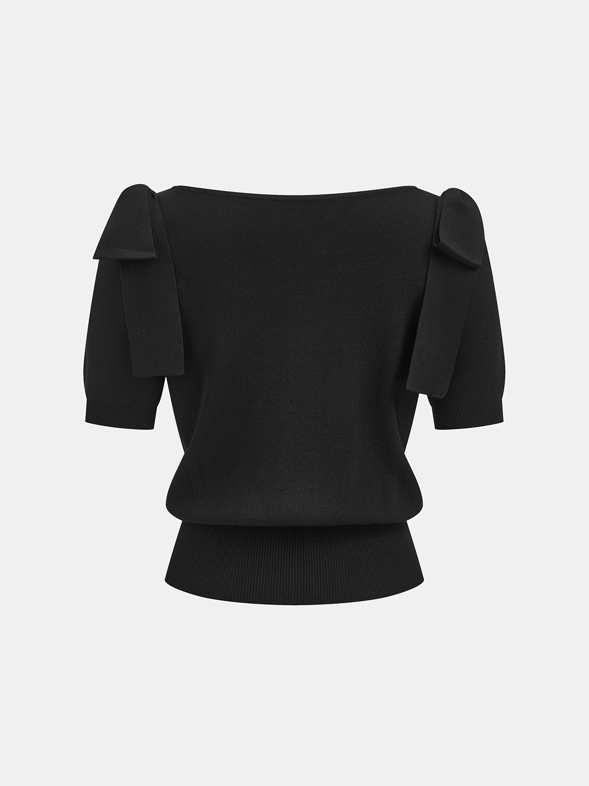 Bow Shoulder Short Sleeve Knit Sweater